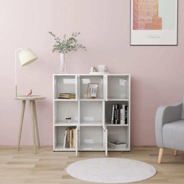Book Cabinet 90x30x90 cm Engineered Wood – High Gloss White