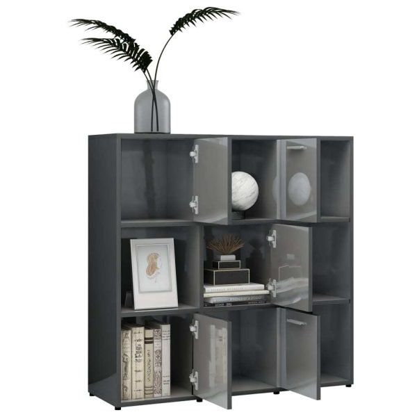 Book Cabinet 90x30x90 cm Engineered Wood – High Gloss Grey