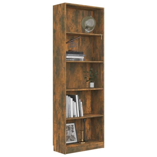 5-Tier Book Cabinet Engineered Wood – 60x24x175 cm, Smoked Oak