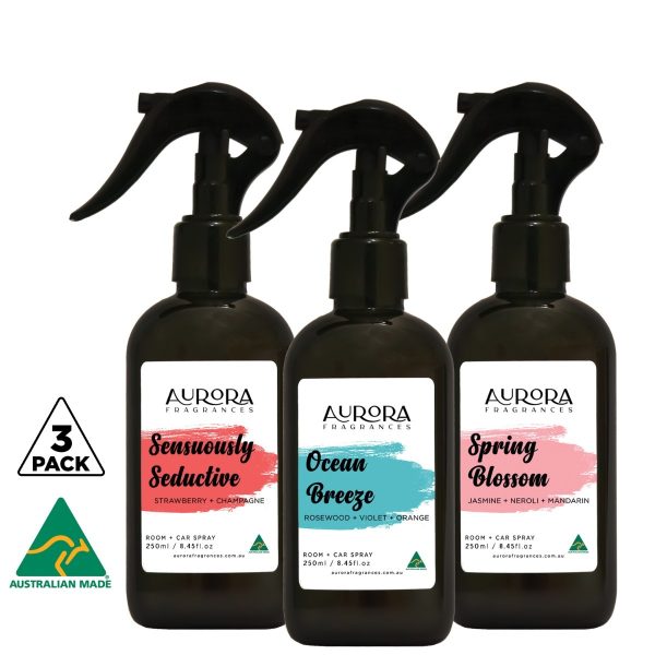 Aurora Assorted Room Spray and Car Spray Australian Made 250ml 3 Pack