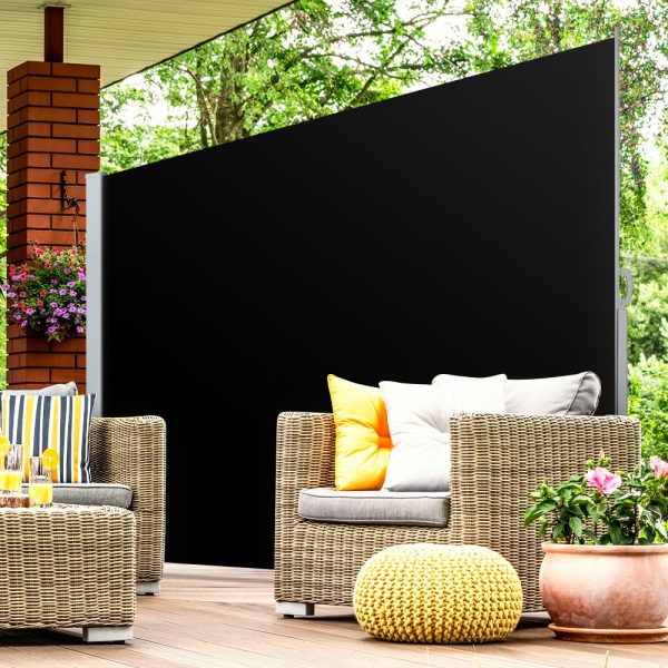 Side Awning Sun Shade Outdoor Retractable Privacy Screen 2X3M Black