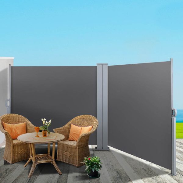 Retractable Side Awning Garden Patio Shade Screen Panel Grey – 1.8×6 m