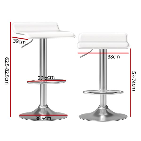 2x Bar Stools Faux Leather Chair White