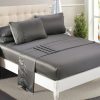Silky Satin Sheets Fitted Bed Sheet Pillowcases Summer King Single Grey