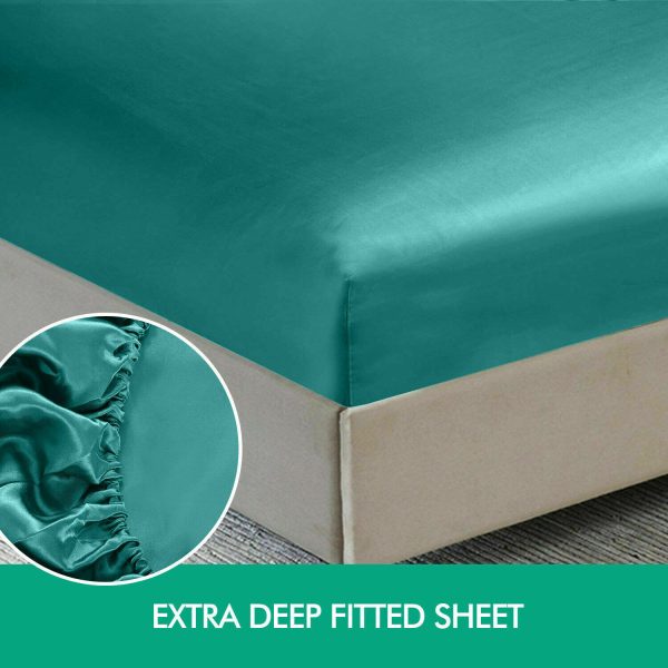 Ultra Soft Silky Satin Bed Sheet Set in King Single Size in Teal Colour