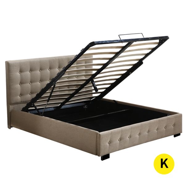 Allendale Bed Frame Base With Gas Lift King Size Platform Fabric