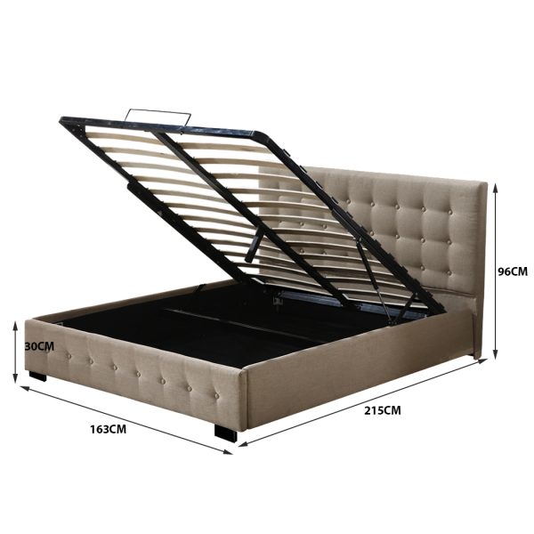 Allendale Bed Frame Base With Gas Lift Queen Size Platform Fabric