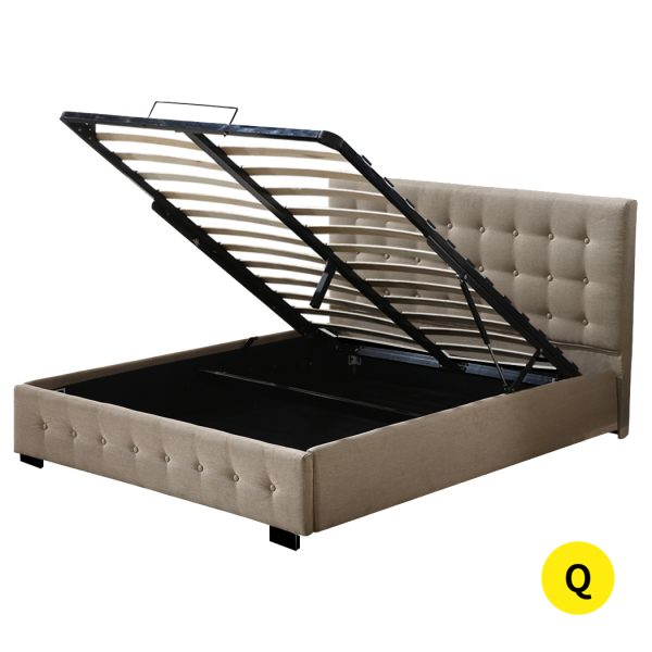 Allendale Bed Frame Base With Gas Lift Queen Size Platform Fabric