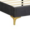 Bed Frame Queen Size Mattress Base Platform Wooden Velevt Headboard Grey