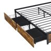 Metal Bed Frame Mattress Base Platform Wooden 4 Drawers King Rustic