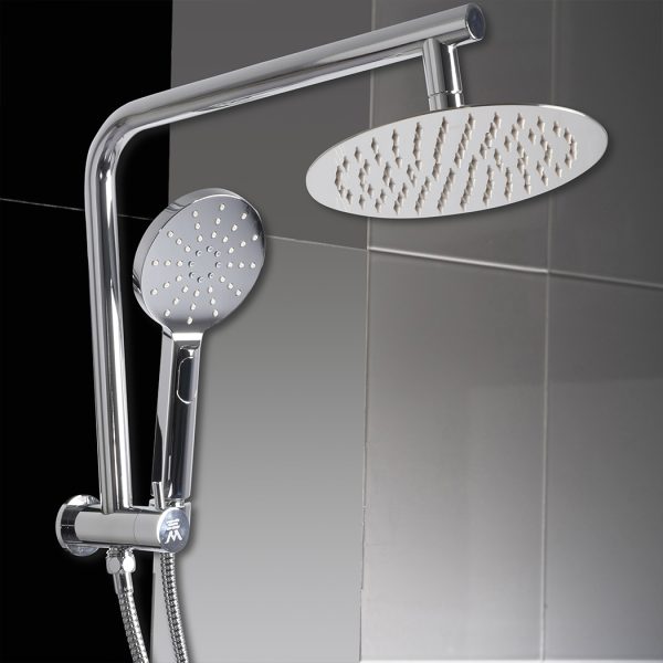 Rain Shower Head Set Silver Round Brass Taps Mixer Handheld High Pressure 10″