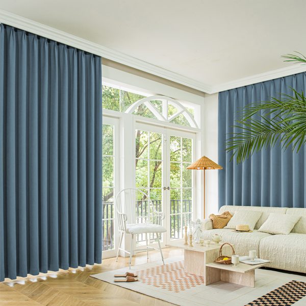 2XBlockout Curtains Chenille  Blackout Draperies Eyelet Day 132×250 Blue