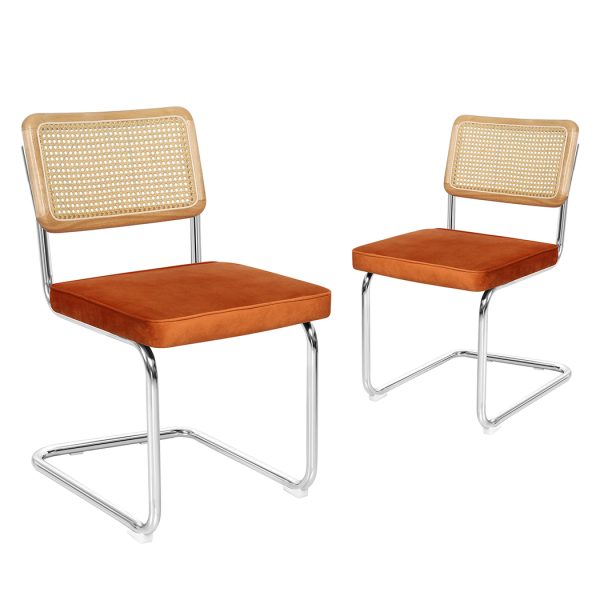 2x Dining Chairs Cesca Chair Replica Cantilever Velvet Rattan Midcentury