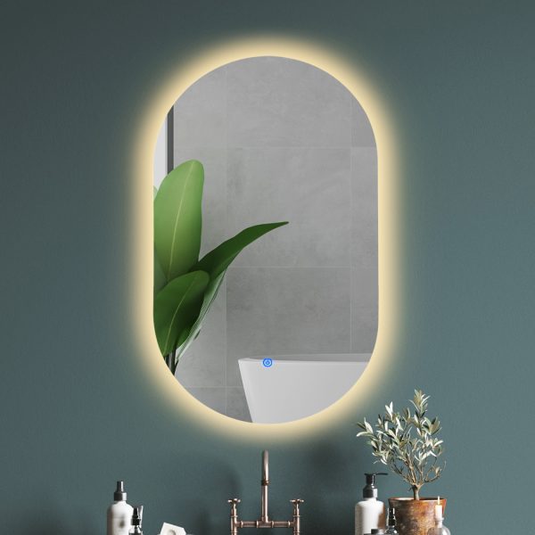 LED Wall Mirror Oval Anti-fog Bathroom Mirrors Makeup Light 50x75cm