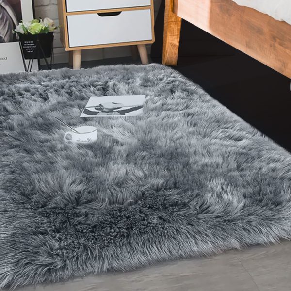 Floor Rugs Sheepskin Shaggy Rug Carpet Bedroom Living Room Mat 60X120 Dark Grey