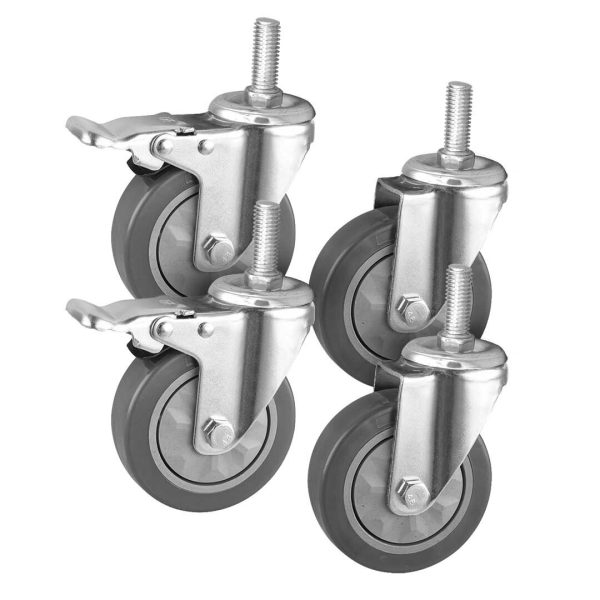 4″ Heavy Duty Polyurethane Swivel Castor Wheels with 2 Lock Brakes Casters
