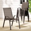 6pcs Outdoor Dining Chairs Stackable Chair Patio Garden Furniture Brown