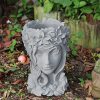 Resin Grey Creative Goddess Head Statue Planter Bonsai Flower Succulent Pot Decor