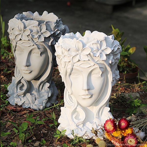 2X Resin Grey Creative Goddess Head Statue Planter Bonsai Flower Succulent Pot Decor