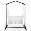 Double Swing Hammock Chair with Stand Macrame Outdoor Bench Seat Chairs – Cream