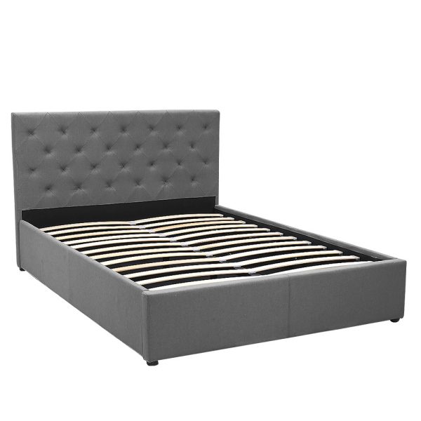 Altamont Double Fabric Gas Lift Bed Frame with Headboard – Grey
