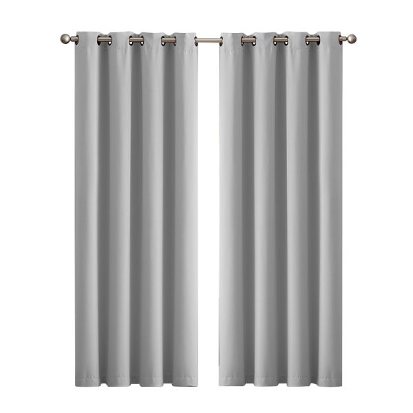 2x Blockout Curtains Panels 3 Layers Eyelet Room Darkening 132x213cm Grey