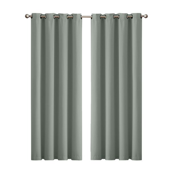 2x Blockout Curtains Panels 3 Layers Eyelet Room Darkening 140x230cm Green