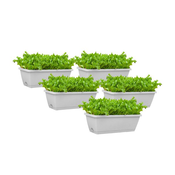 49.5cm Black Rectangular Planter Vegetable Herb Flower Outdoor Plastic Box with Holder Balcony Garden Decor Set of 2