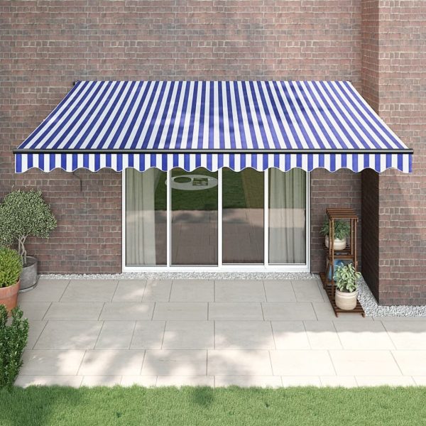 Retractable Awning Blue and White 3×2.5 m Fabric and Aluminium