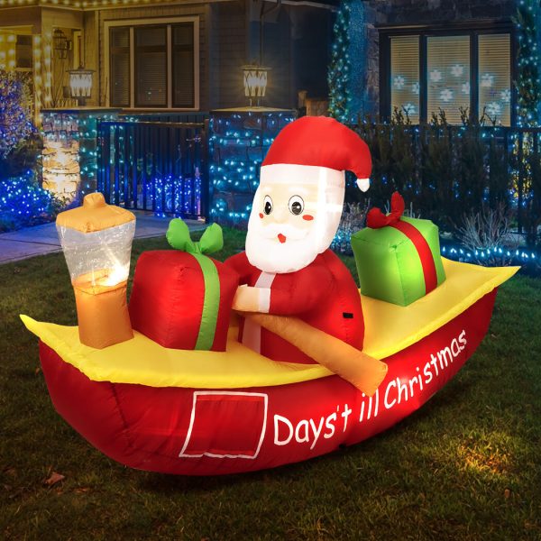 Christmas Inflatable Santa Clau Boat 2.1M Xmas Outdoor Decor LED Lights