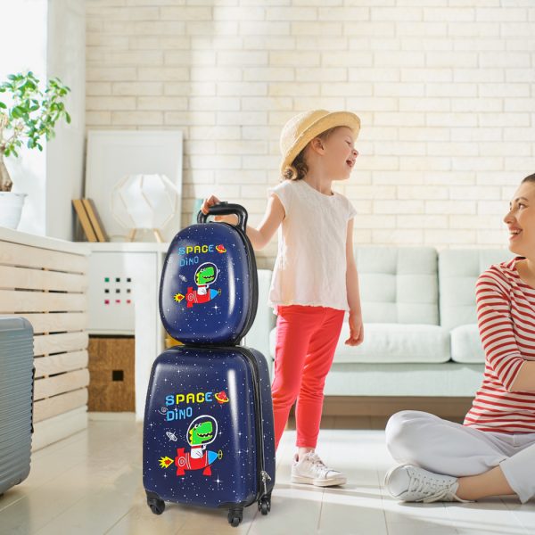 16”13” 2PCS Kids Luggage Set Travel Suitcase Child Space Dino Backpack