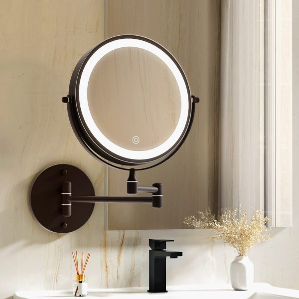 Extendable Makeup Mirror 10X Magnifying Double-Sided Bathroom Mirror – Brown