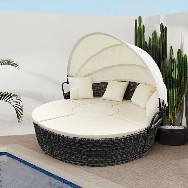 Day Bed Sofa Daybed Outdoor Garden Sun Lounge Furniture Wicker Round 4pcs