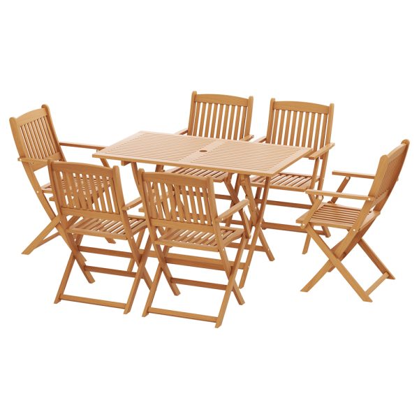 Outdoor Dining Set 7 Piece Wooden Table Chairs Setting Foldable