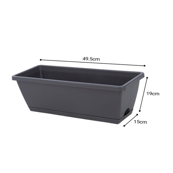 49.5cm Black Rectangular Planter Vegetable Herb Flower Outdoor Plastic Box with Holder Balcony Garden Decor Set of 2