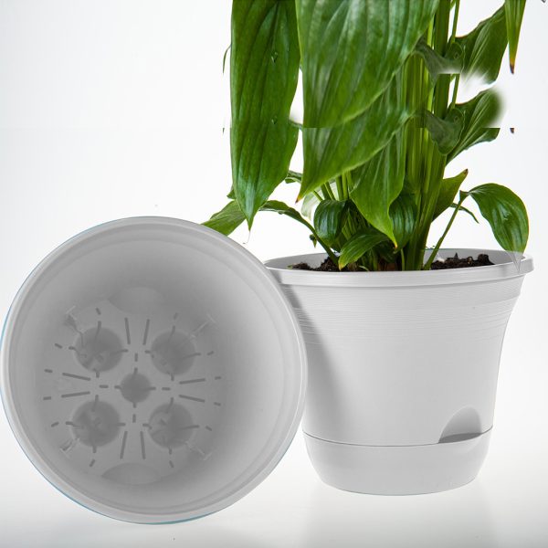 19.5 cm White Plastic Plant Pot Self Watering Planter Flower Bonsai Indoor Outdoor Garden Decor Set of 2