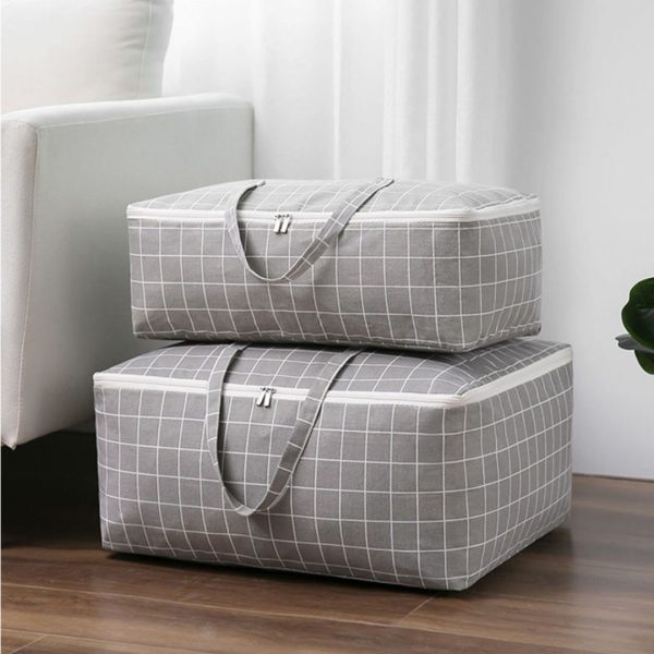 Grey Plaid Medium Storage Luggage Bag Double Zipper Foldable Travel Organiser Essentials