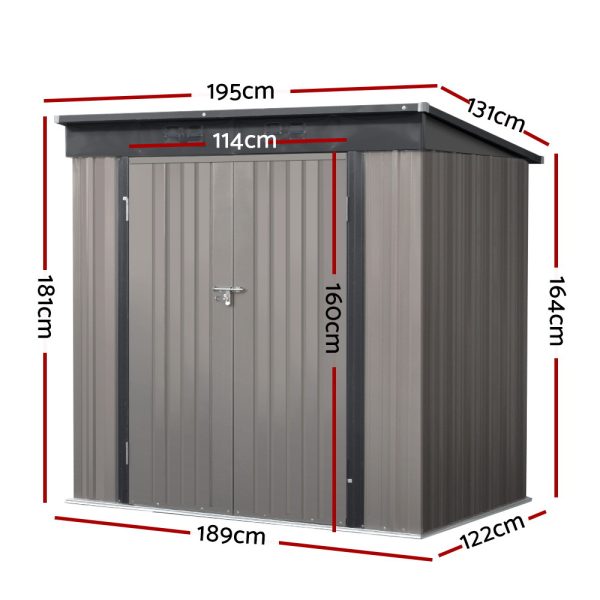 Garden Shed 1.95×1.31M Sheds Outdoor Storage Steel Workshop House Tool Double Door