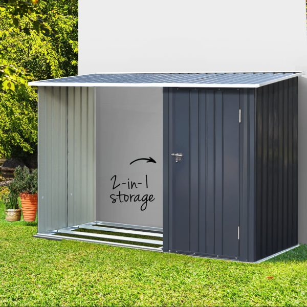Garden Shed 2.49×1.04M Sheds Outdoor Tool Storage Workshop House Steel 2 in 1