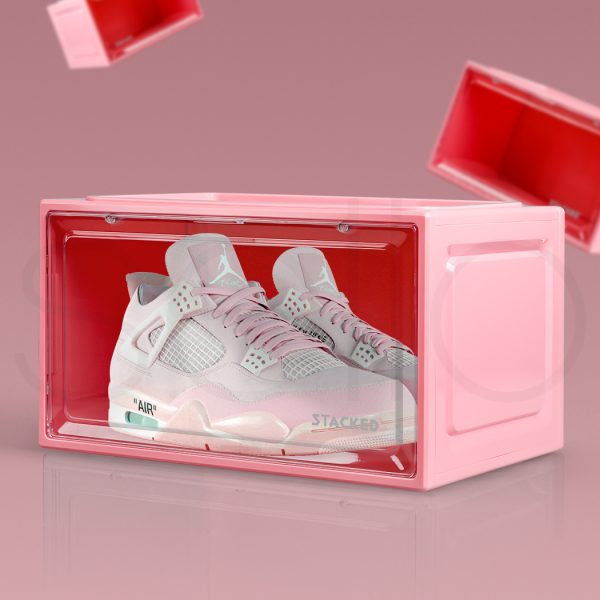 Sneaker Display Case Stackable Shoe Storage Box Clear Magnetic Pink