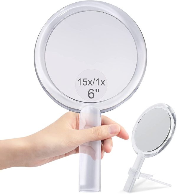 20X Magnifying Hand Mirror Two Sided Use for Makeup Application, Tweezing, and Blackhead/Blemish Removal – 15 cm Silver