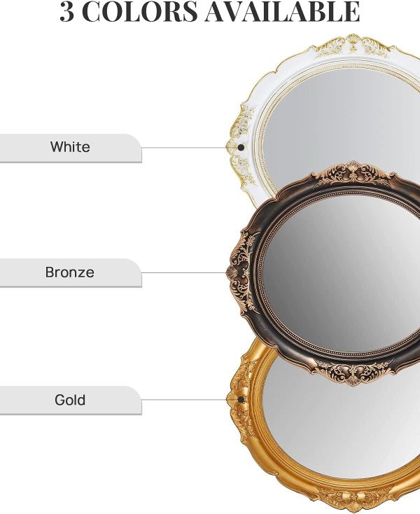 Oval Antique Vintage Hanging Wall Mirror for Bedroom and Livingroom (38 x 33 cm) – White