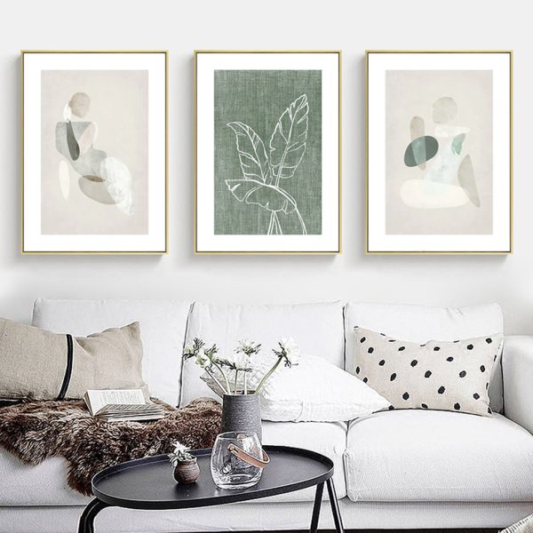 Abstract body and leaves 3 Sets Gold Frame Canvas Wall Art – 40×60 cm