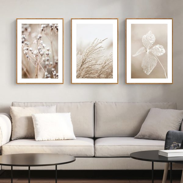 Dried Flower 3 Sets Wood Frame Canvas Wall Art – 40×60 cm