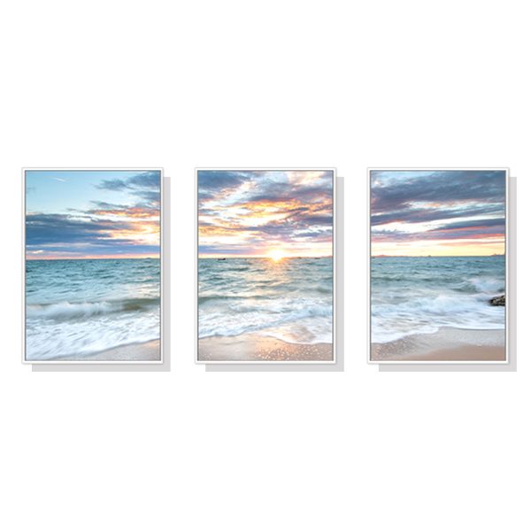 Sunrise by the ocean 3 Sets White Frame Canvas Wall Art – 40×60 cm