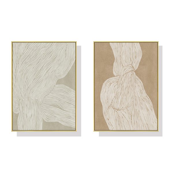 Abstract Line 2 Sets Gold Frame Canvas Wall Art – 40×60 cm