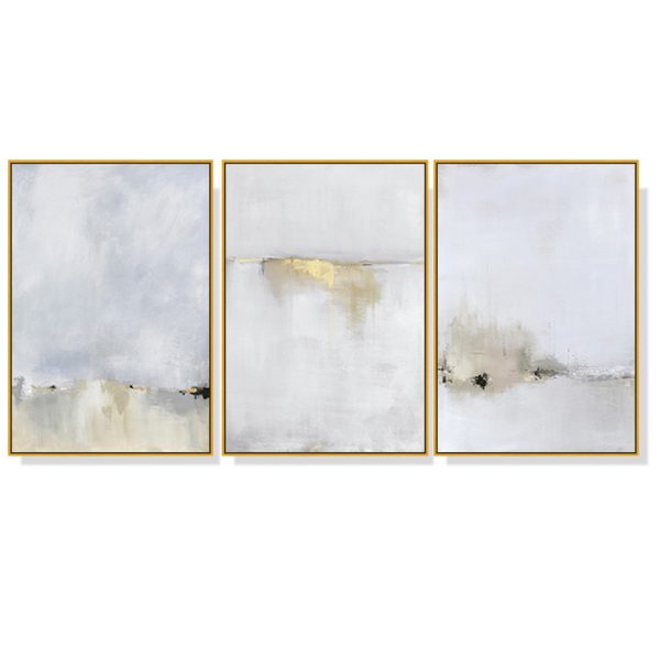 Abstract golden white 3 Sets Gold Frame Canvas Wall Art – 40×60 cm