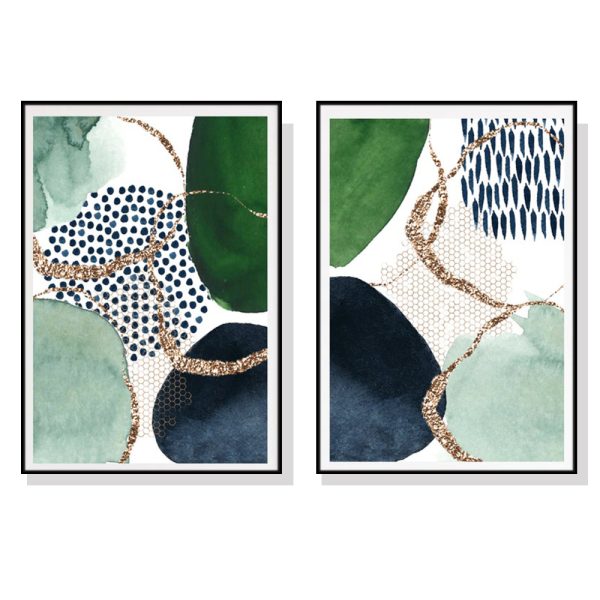 Abstract Green and Navy 2 Sets Black Frame Canvas Wall Art