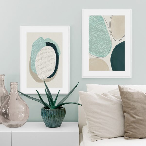 50cmx70cm Abstract Green Circle 2 Sets White Frame Canvas Wall Art