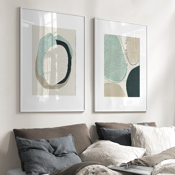 50cmx70cm Abstract Green Circle 2 Sets White Frame Canvas Wall Art